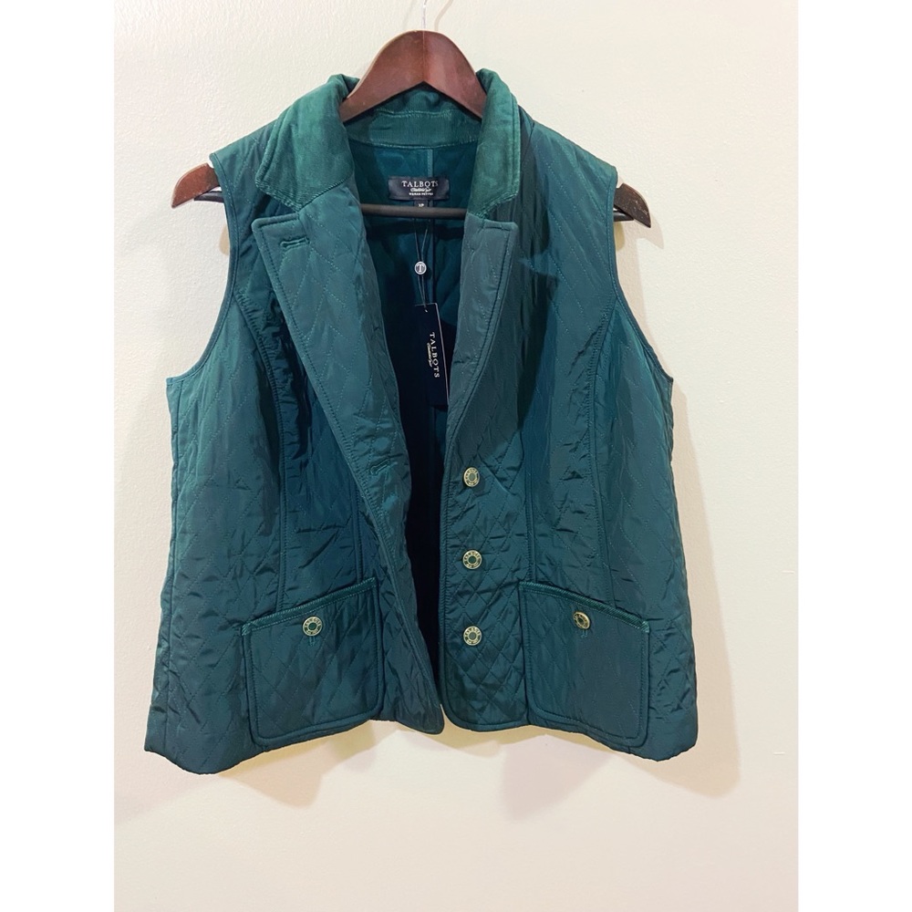 Talbots Green Quilted Button￼ Vest Top Sleeveless